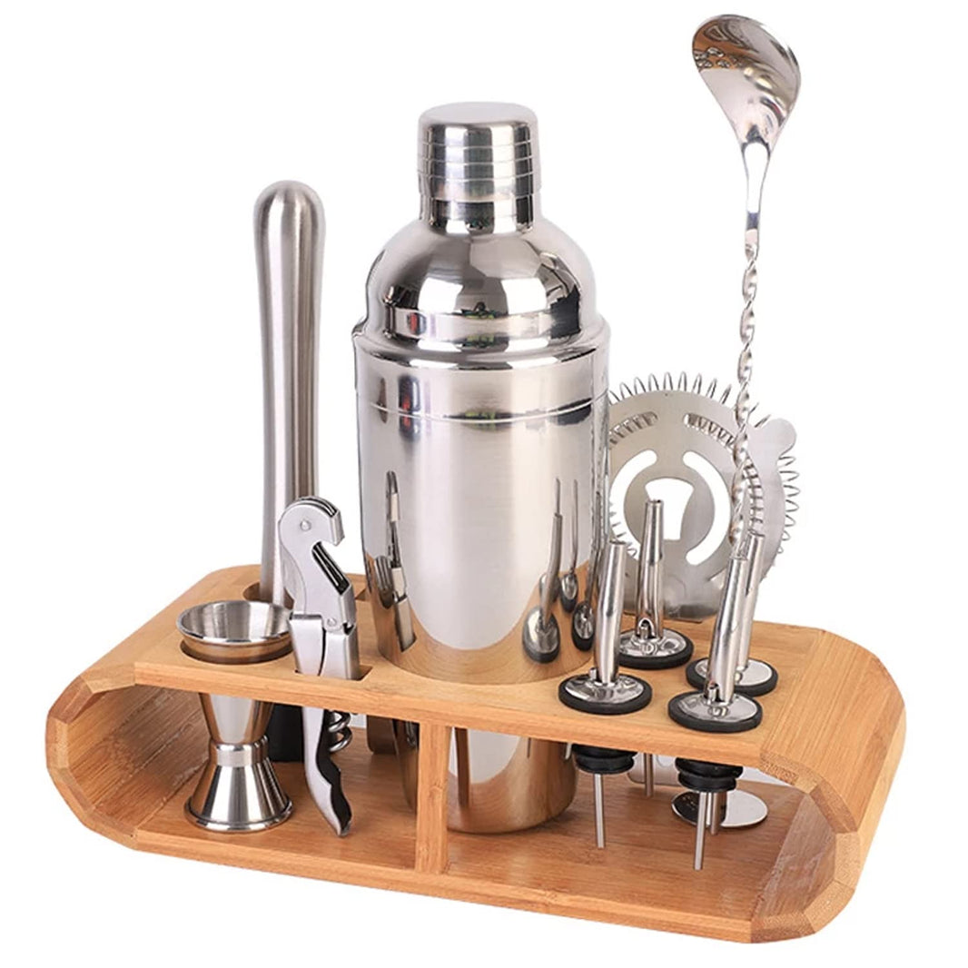 12-Piece Stainless Steel Cocktail Shaker Set with Bamboo Stand