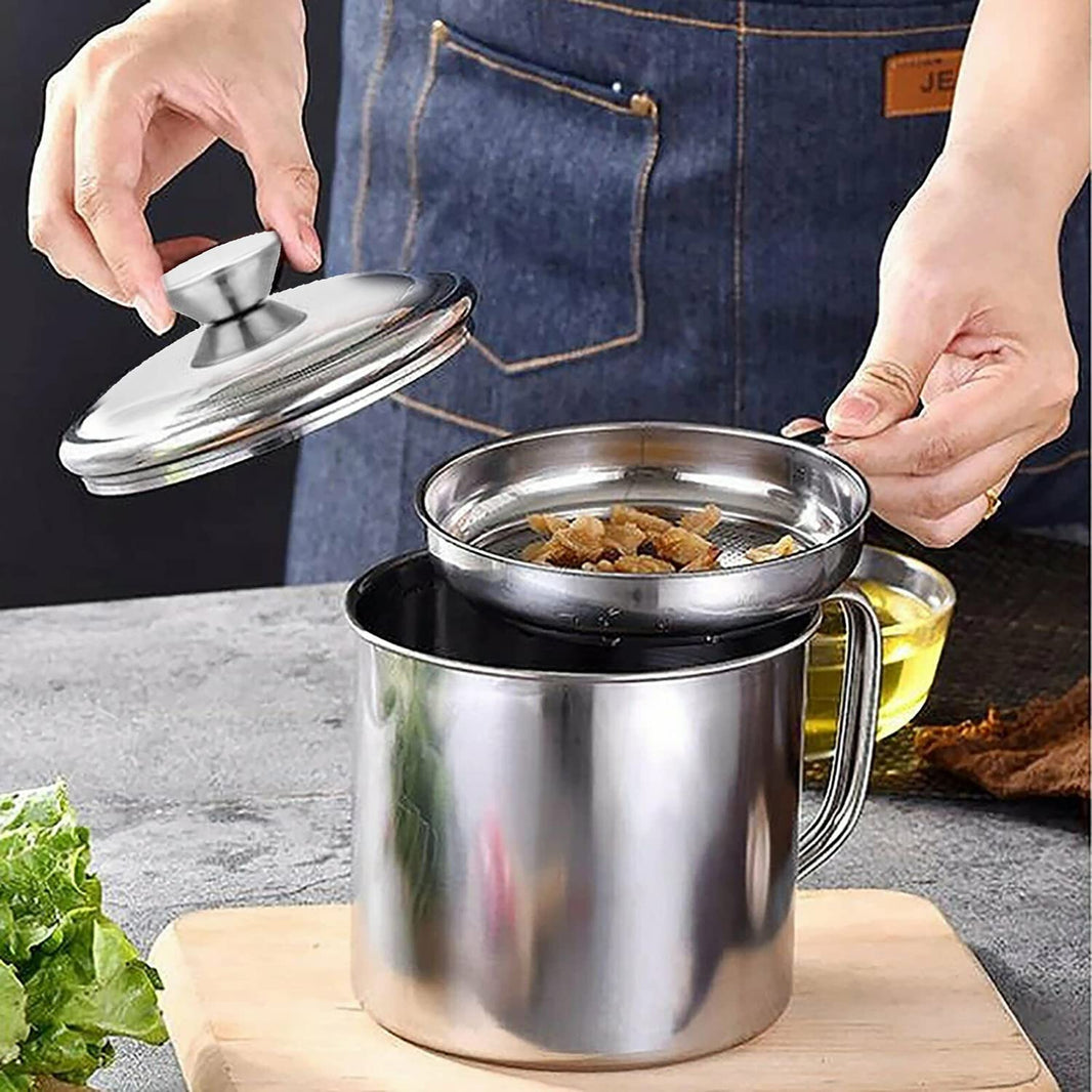 1.8L Stainless Steel Oil Strainer Pot with Lid