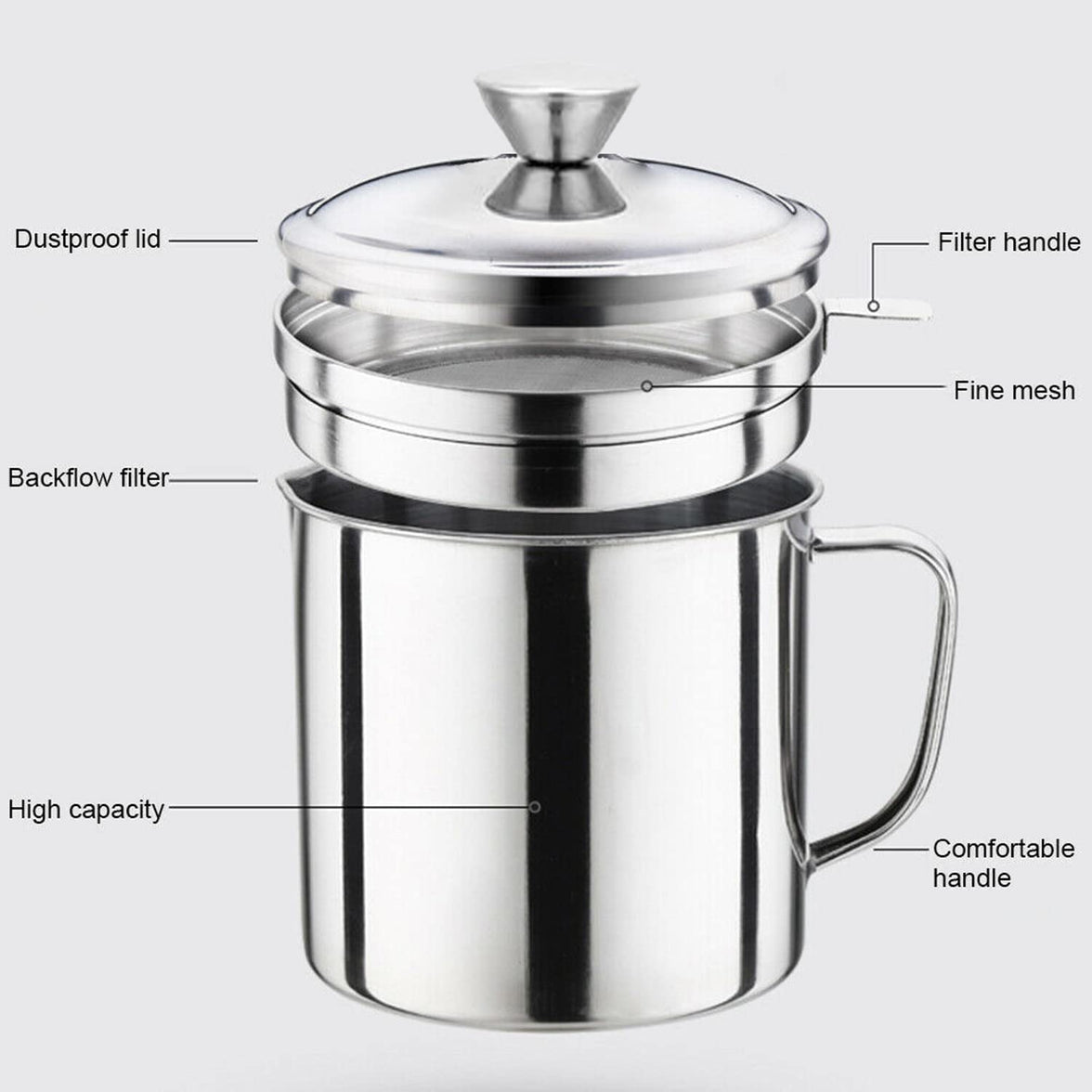 1.8L Stainless Steel Oil Strainer Pot with Lid