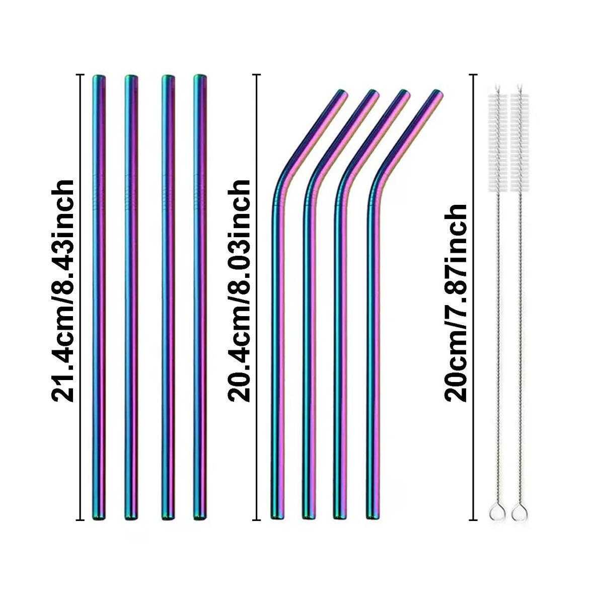 Reusable Stainless Steel Drinking Straws Set (10-Pack, Rainbow)