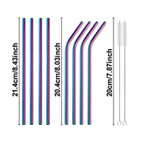Reusable Stainless Steel Drinking Straws Set (10-Pack, Rainbow)