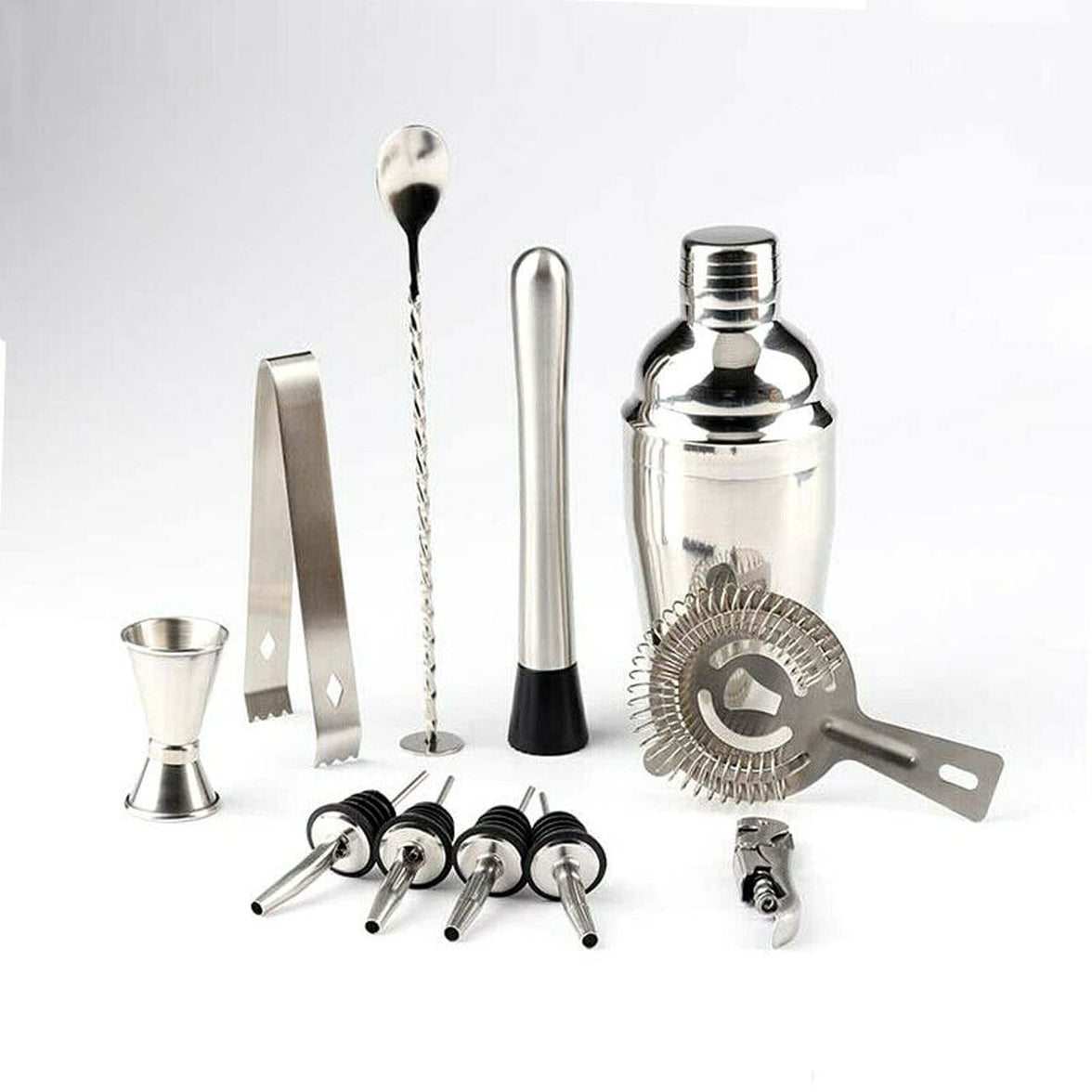 12-Piece Stainless Steel Cocktail Shaker Set with Bamboo Stand