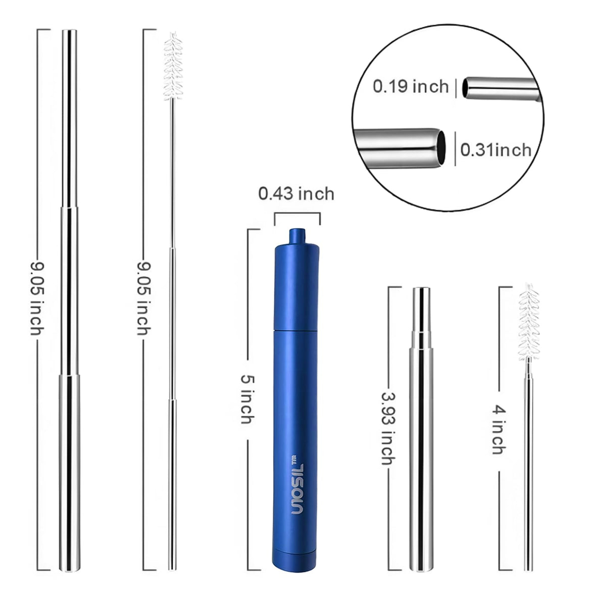 Collapsible Stainless Steel Drinking Straw with Case