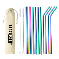 Reusable Stainless Steel Drinking Straws Set (10-Pack, Rainbow)