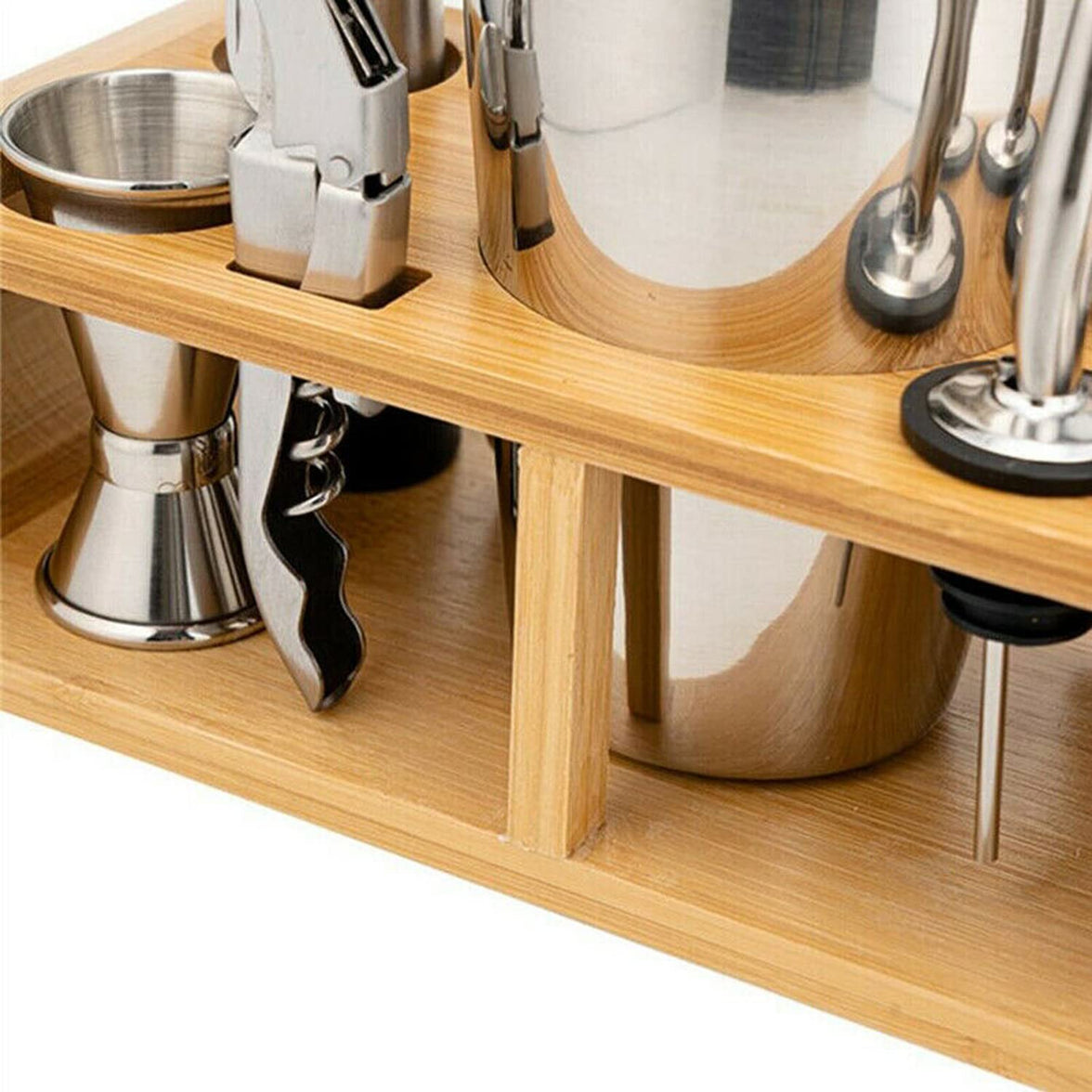 12-Piece Stainless Steel Cocktail Shaker Set with Bamboo Stand