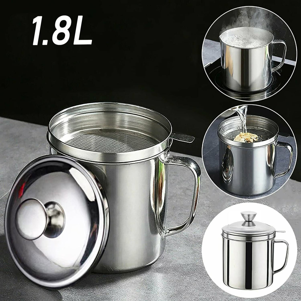 1.8L Stainless Steel Oil Strainer Pot with Lid