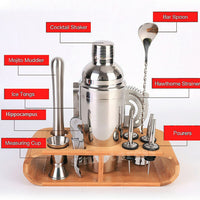 12-Piece Stainless Steel Cocktail Shaker Set with Bamboo Stand