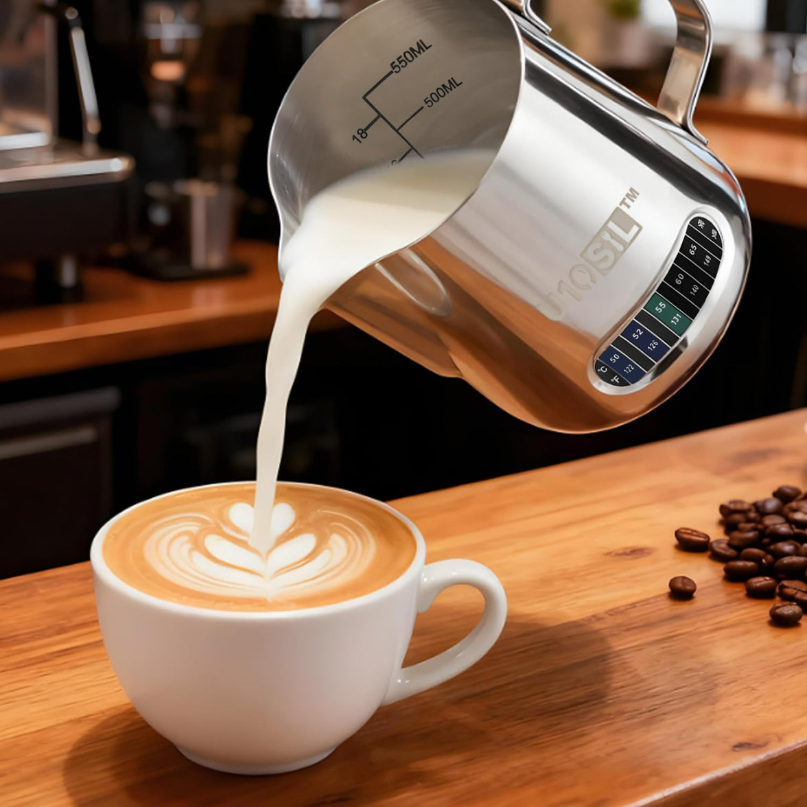 600ml Stainless Steel Milk Frothing Jug with Thermometer