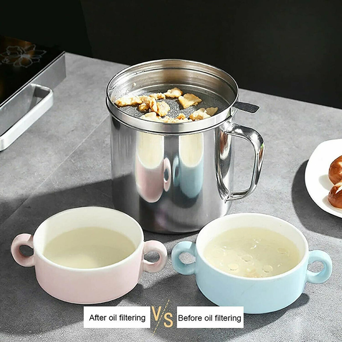 1.8L Stainless Steel Oil Strainer Pot with Lid