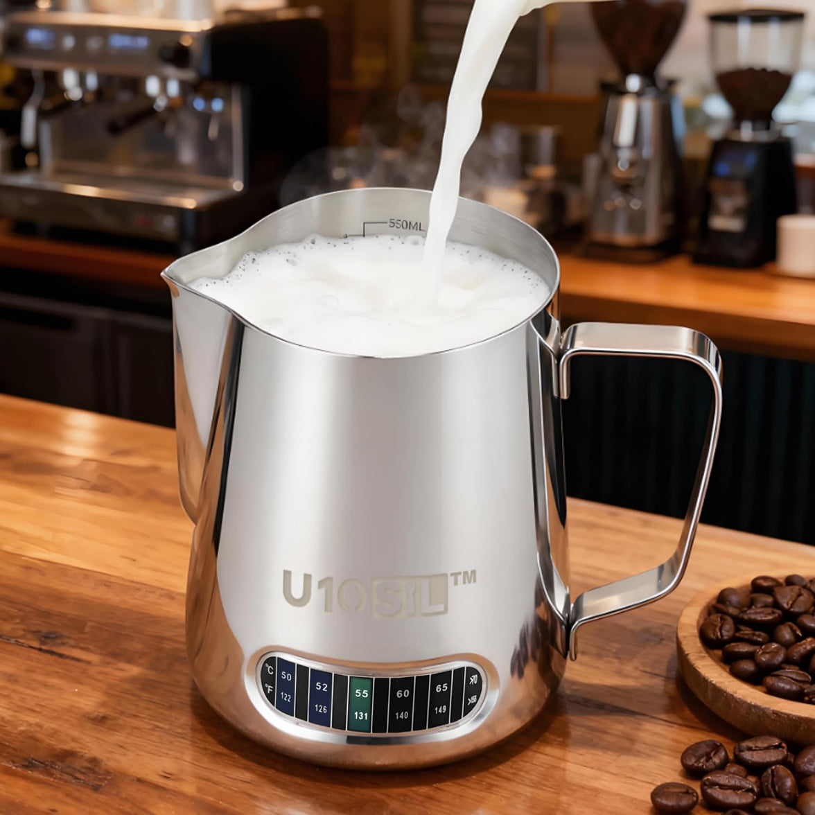 600ml Stainless Steel Milk Frothing Jug with Thermometer