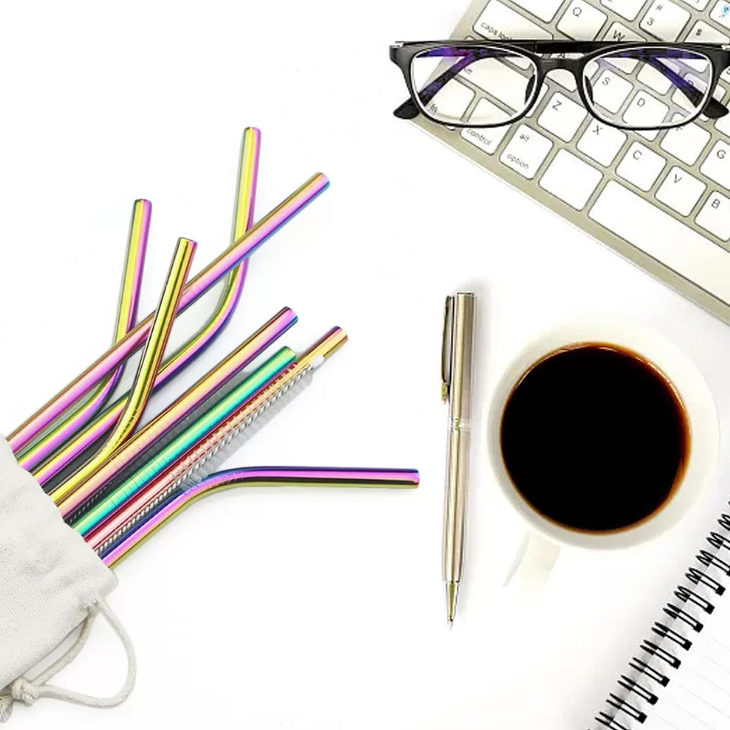 Reusable Stainless Steel Drinking Straws Set (10-Pack, Rainbow)