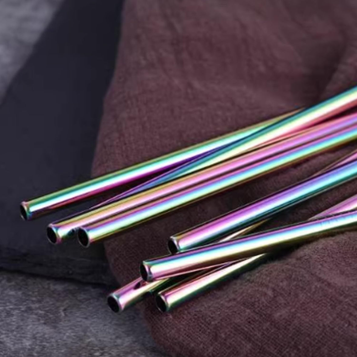 Reusable Stainless Steel Drinking Straws Set (10-Pack, Rainbow)